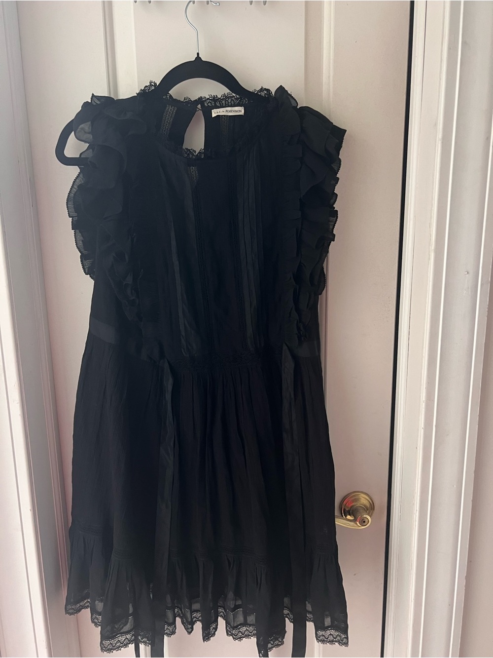 Ulla Johnson Henriette Black Pintuck Lace Mini Dress - Size 4